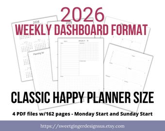 2026 Weekly Dashboard Planner Printable: Classic Size, Monday/Sunday Start (PDF Download)