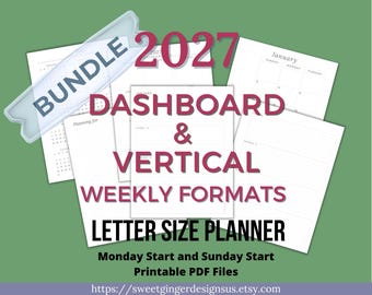 2027 Printable Planner Bundle | Letter Size | Dashboard & Vertical | 2-Page Weekly Spread PDF
