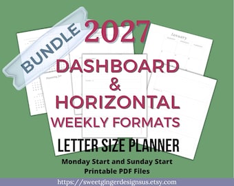 2027 Printable Planner Bundle | Letter Size | Dashboard & Horizontal | 2-Page Weekly Spread PDF