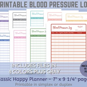 Printable Blood Pressure Tracking Log for Classic Happy Planner and other 7" x 9 1/4" Binders and Journals