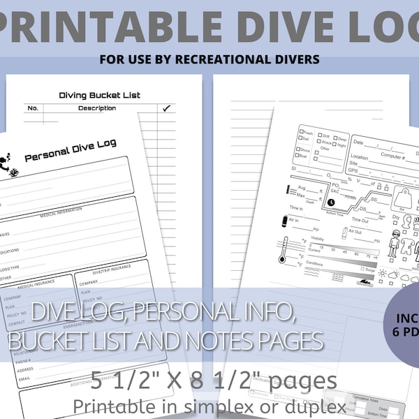 Dive Log Book Printable Etsy