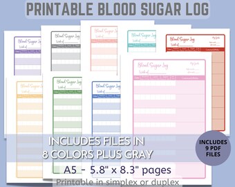 Printable Blood Sugar Tracking Log for A5 Sized Planners, Binders and Journals