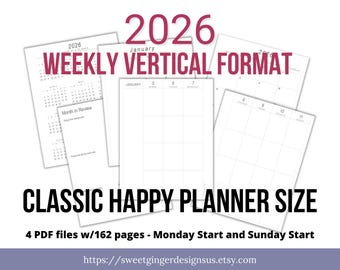 2026 Classic Size Weekly Planner, Vertical Layout (Digital Download)