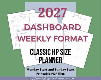 2027 Dashboard Weekly Planner Printable | Classic HP Size | 2-Page Weekly Spread | Digital Download