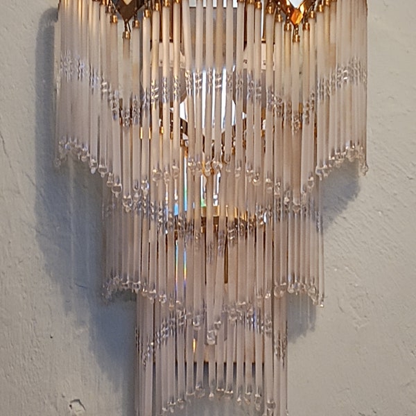 STUNNING Crystal and Brass Finish Waterfall Wall Light/Sconce