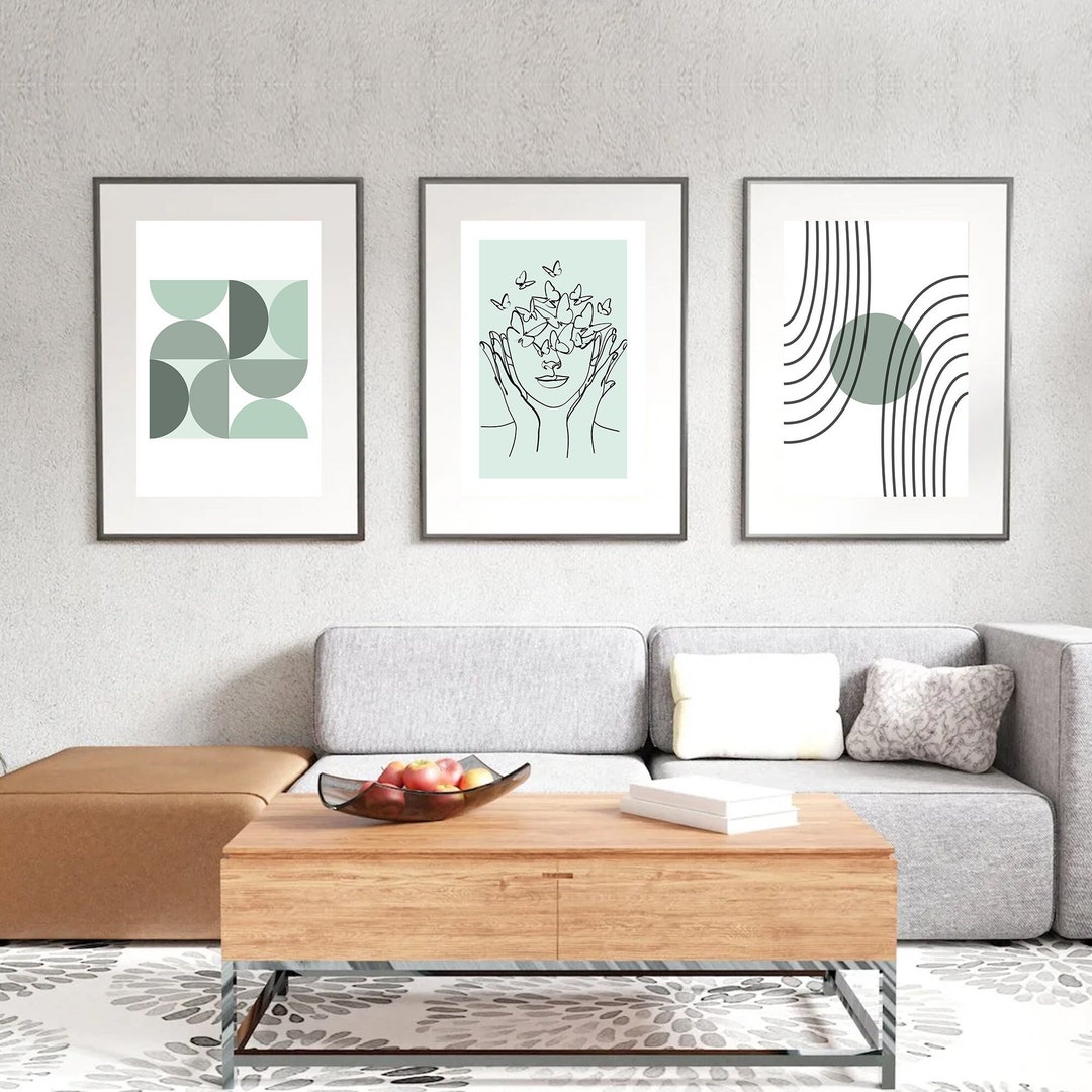 Buy Set of 3 Wall Art Prints in Green Boho Geometric Wall Prints Online