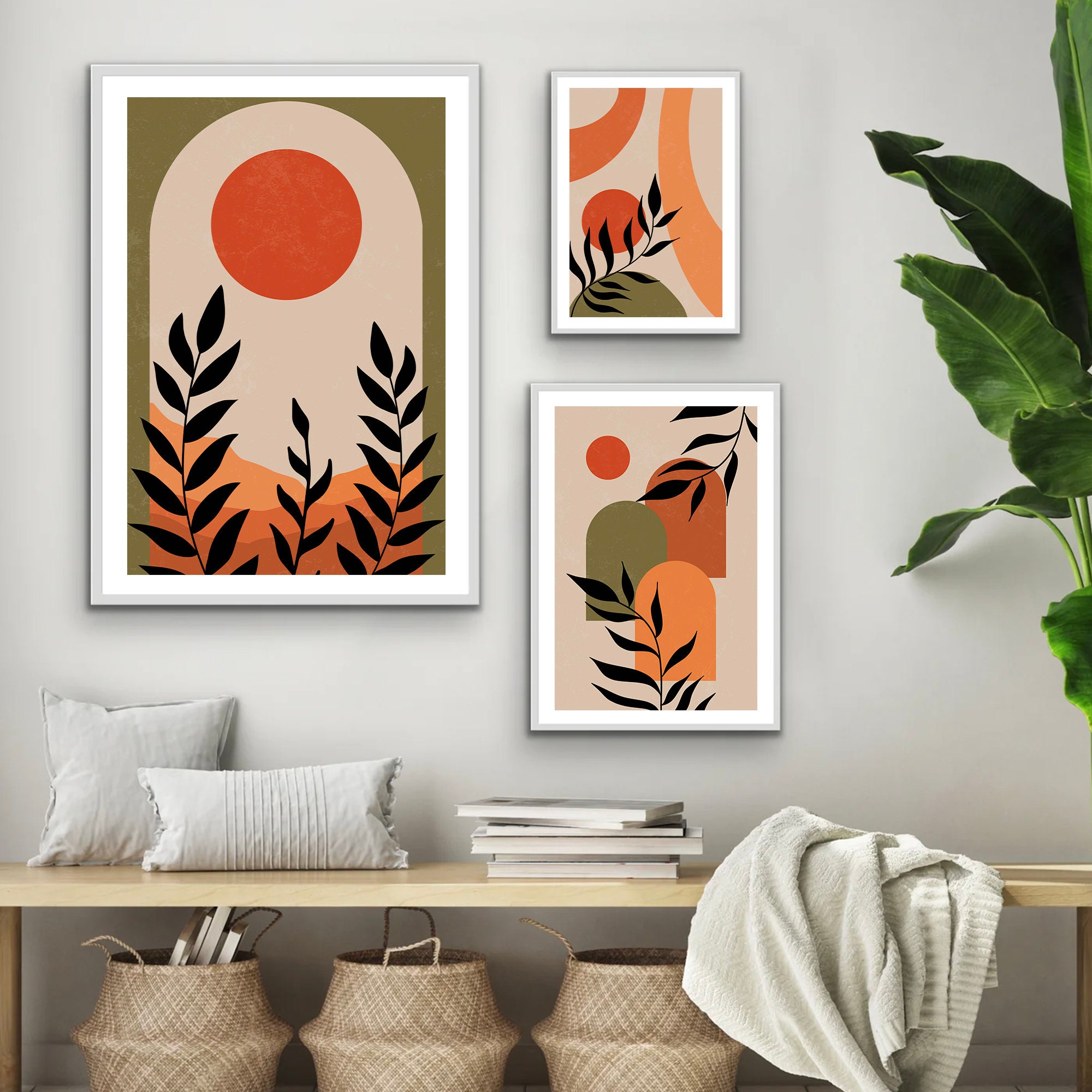 Boho Abstract Wall Art Prints Set of 3 Prints Mid Century 