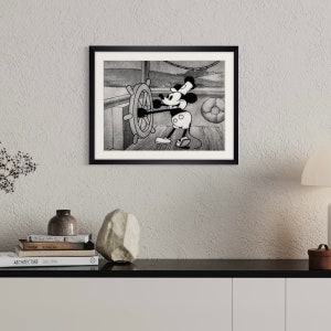Stampa artistica da parete Topolino - Steamboat Willie, disegno originale, stampa artistica da parete, poster, retrò, vintage, film, fumetto, regali, classico