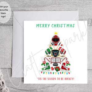 Cartão de Hóquei no Gelo de Natal personalizado | Cartão Personalizado | Cartão de Esportes | Cartão de Natal Único | Saudação de Natal Divertida para Fãs de Hóquei