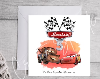 Disney Cars | Lightning McQueen Birthday Card | Tow Mater | Disney | Card for him | Card for her | Personalised Card | Age Card | Family