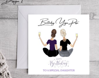 Yoga card, Personalised Card, Personalised Birthday Card, Fitness Card, Zen, For Her, Wine, Yoga and Wine, Girls, Exercise