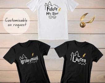 T-shirts vrijgezellenfeest | T-shirts voor vrijgezellenfeesten | Thema tovenaar vrijgezellenfeest | Op HP geïnspireerd vrijgezellenfeest | Aanstaande bruid | Accessoires voor bruidsfeesten