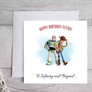 Cartão de Feliz Aniversário, Cartão para ele, Cartão para ela, Cartão personalizado, Toy Story, Woody e Buzz, Jessie e Bullseye, Família, Pixar, Disney