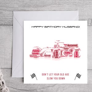 Biglietto di buon compleanno, Biglietto per lui, Biglietto per lei, Biglietto di Formula 1, Biglietto F1, Auto da corsa, Biglietto personalizzato, Formula Uno Word Art