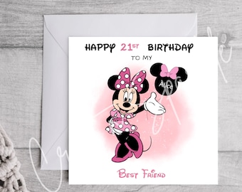 Minnie Maus Geburtstagskarte | Disney | Alter Karte | Familie | Alles Gute zum Geburtstag Karte | Personalisierte Karte | Minnie Maus