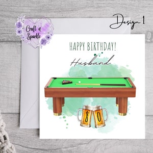 Carte de joyeux anniversaire, carte pour lui, carte pour elle, carte personnalisée, billard, carte d'âge, famille