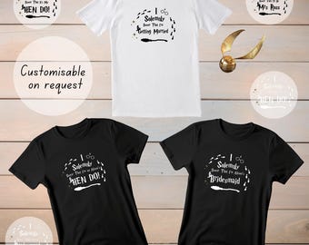 T-shirts vrijgezellenfeest | T-shirts voor vrijgezellenfeesten | Thema tovenaar vrijgezellenfeest | Op HP geïnspireerd vrijgezellenfeest | Aanstaande bruid | Accessoires voor bruidsfeesten