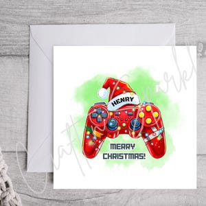Tarjeta navideña personalizada para jugadores / Diseño festivo de controlador de juegos / Tarjeta de Playstation / Tarjeta para él / Tarjeta para ella /