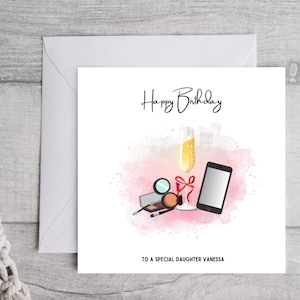 Carte personnalisée pour elle, Carte d'anniversaire personnalisée, Carte de Noël personnalisée, Pour elle, Maquillage, Beauté, Girly