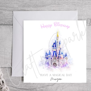 Gepersonaliseerde Disney-kaart | Disney-verjaardagskaart | Op Disney geïnspireerde aandenken | Minnie en Mickey | Disneykasteel | Disneyland | Walt Disney