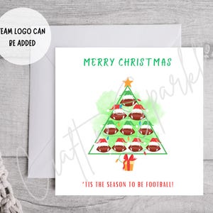 Personalisierte Weihnachtskarte für Rugby/American Football Fans | Benutzerdefinierte Team Logo Urlaub Karte | Festliche Sport Weihnachtskarte