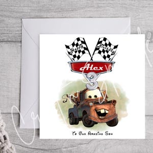 Disney Cars | Lightning McQueen Geburtstagskarte | Tow Mater | Disney | Karte für Ihn | Karte für Sie | Personalisierte Karte | Alter Karte | Familie