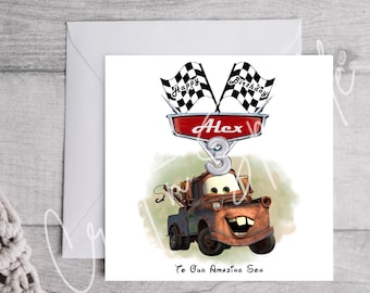 Disney Cars | Lightning McQueen Birthday Card | Tow Mater | Disney | Card for him | Card for her | Personalised Card | Age Card | Family