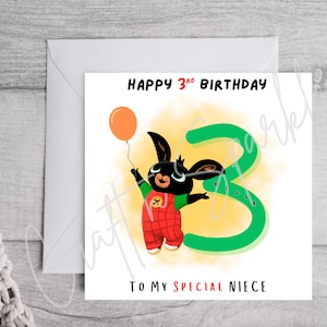 Tarjeta de cumpleaños personalizada de Bing / Tarjeta de cumpleaños infantil personalizada / Tarjeta de edad / Tarjeta de cumpleaños para niños