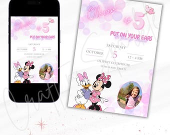 Bearbeitbare Disney-Geburtstagseinladung | Minnie Maus & Daisy Duck-Party einladen | Personalisierte Mädchen Geburtstag einladen | Sofort Download
