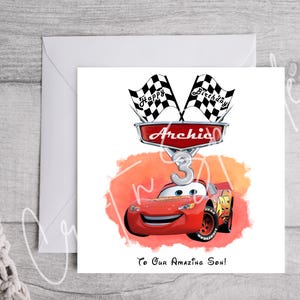 Disney Cars | Lightning McQueen Geburtstagskarte | Disney | Karte für Ihn | Karte für Sie | Personalisierte Karte | Alter Karte | Familie