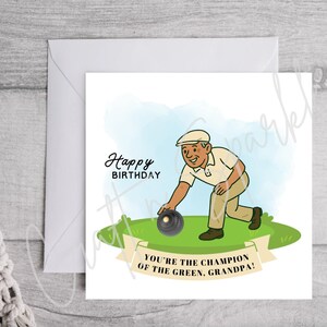 carte de boules de gazon | Champion du Vert | Carte d'anniversaire ou de fête des pères personnalisée pour les amateurs de bowls
