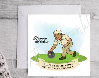 Rasenkugeln Karte | Meister der Grünen | Personalisierte Geburtstags- oder Vatertagskarte für Bowls-Liebhaber