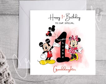 Micky Maus Karte zum Geburtstag | Minnie Maus Geburtstagskarte | Disney | Alter Karte | Familie | Alles Gute zum Geburtstag Karte | Personalisierte Karte