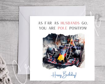 Formule 1-kaart | F1-kaart | Racewagen | Red Bull | Red Bull Racing | Gepersonaliseerde kaart | Formule 1 | Gelukkige verjaardagskaart | Jubileum