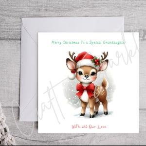 Biglietto di Natale personalizzato con simpatica renna / scena di neve / design dell'albero di Natale / auguri personalizzati per le feste