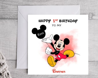 Happy Birthday Card, Card for him, Card for her, Personalised Card, Mickey Mouse, Minnie Mouse, Disney, Age Card, Family