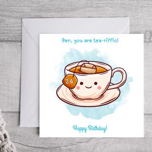 Carte de joyeux anniversaire | carte personnalisée | carte de thé | Thé-riffic | carte d'âge | Famille