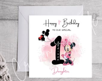 Minnie Maus Geburtstagskarte | Disney | Alter Karte | Familie | Alles Gute zum Geburtstag Karte | Personalisierte Karte | Minnie Maus