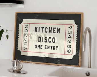 Kitchen Disco Ticket Horizontal Print Black Cream Retro Aesthetic Kitchen Gallery Wall Art Vintage Preppy Trendy Decor Physical Print