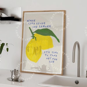 Quando la vita ti dà limoni Stampa Carrello da bar Arte Decorazione da parete per cucina Arte da parete retrò alla moda Arte con citazioni divertenti Stampa da cucina Gin Download digitale