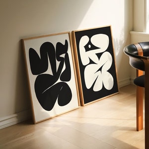 Funky Abstrakter Kunstdruck Modern 2er Set, Schwarz und Weiß Trendy Retro Poster Fett Geometrische Monochrom Dekor Color Block Digital Download