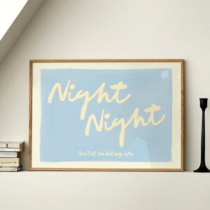 Impression horizontale nuit nuit jolie chambre art mural bleu bébé pastel affiche tendance rétro esthétique chambre d'enfants décoration impression physique image 2