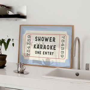 Shower Karaoke Ticket Horizontal Print Bathroom Retro Blue Aesthetic ...