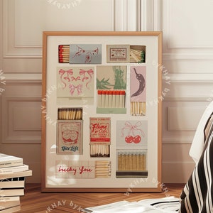 Vintage Matchbook Print Pink Coquette Retro Matches Aesthetic Trendy Wall Art Cute Girly Preppy Bedroom Posters