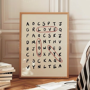 Impresión de adiós con texto en inglés "Love You Bye", letrero de despedida con crucigramas para el pasillo, decoración estética de moda para el hogar, impresión física con lindo dibujo tipográfico para la pared de la entrada
