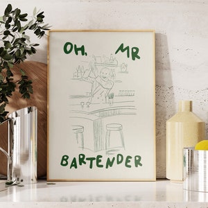 Oh Mr Bartender Print Bar Cart Art Keuken Decor Retro Vintage Wall Art Hand Getrokken Print Home Bar Cocktail Decor Digitale Download