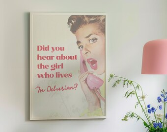 Impression d'illusion vintage pour femme rétro, art mural tendance pour bureau à domicile, décoration de chambre amusante, affiches de chambre preppy, art mural coquette girly, esthétique
