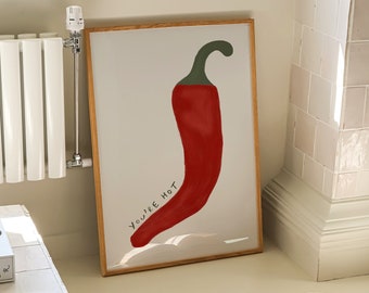 Chili Print Kitchen Spice Wall Art Print Trendy Retro You're Hot Print Kitchen Chilli Pepper Art Wall Decor Apartment Decor Digital Download
