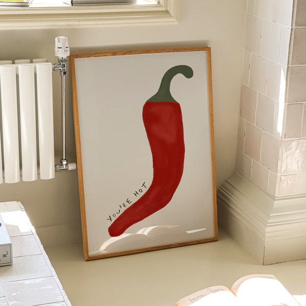 Chili Print Kitchen Spice Wall Art Print Trendy Retro You're Hot Print Kitchen Chilli Pepper Art Wall Decor Apartment Decor Digital Download