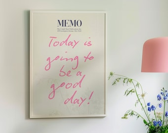 Good Day Memo Print Pink Guest Check Positive Wall Art Trendy Retro Poster Preppy Art College Poster Affirmation Reminder Physical Print